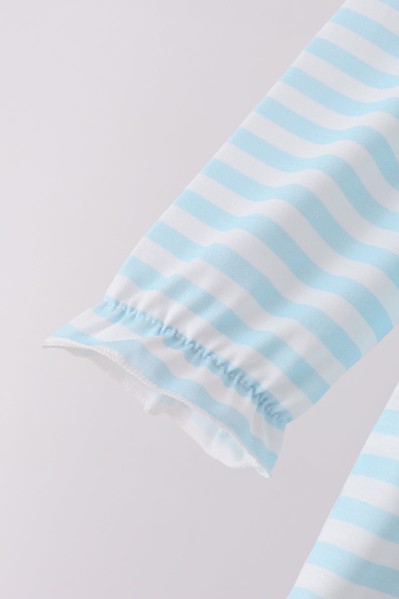 Blue Stripe Holly Jolly Ruffle Pants Set