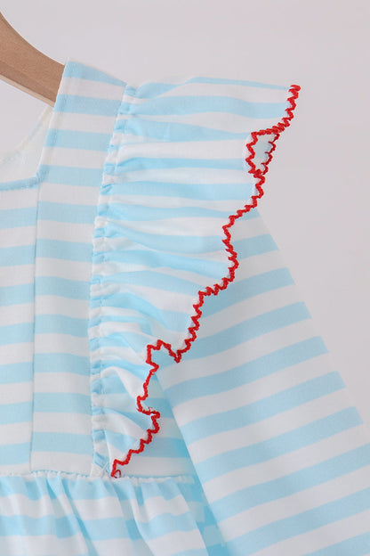 Blue Stripe Holly Jolly Ruffle Dress