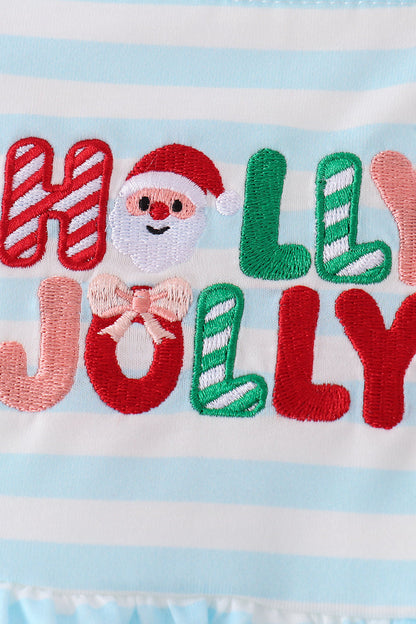 Blue Stripe Holly Jolly Ruffle Dress
