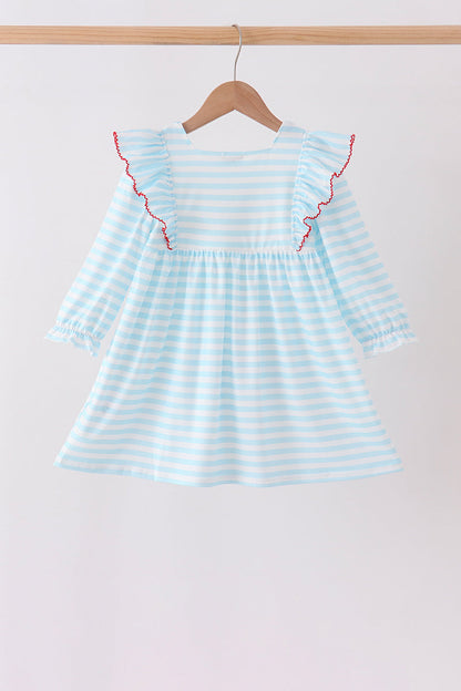 Blue Stripe Holly Jolly Ruffle Dress