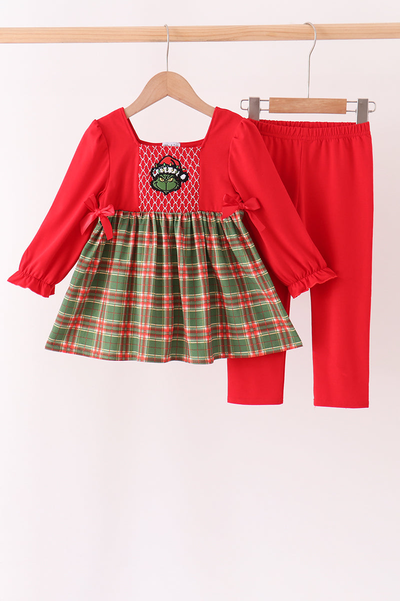 Red Grinch Smocked Pants Set