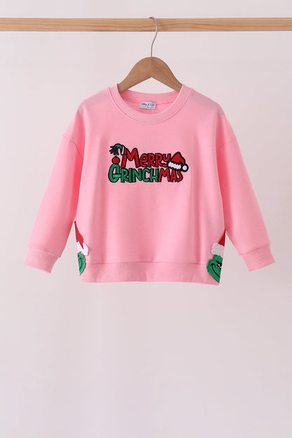 Pink Merry Grinch Embroidery Mom&me Sweatshirt