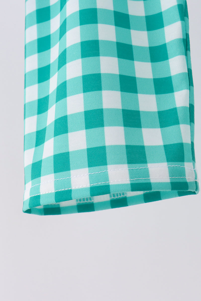 Green Christmas Tree Embroidery Gingham Pants Set