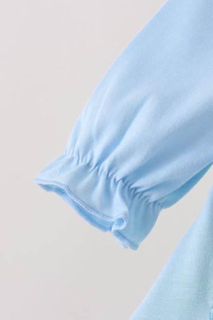 Colorblock character applique ruffle bubble