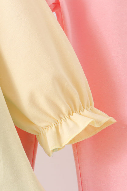 Colorblock character applique ruffle pants set