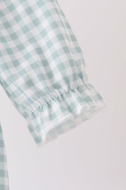 Sage Turkey Embroidery Ruffle Gingham Bubble