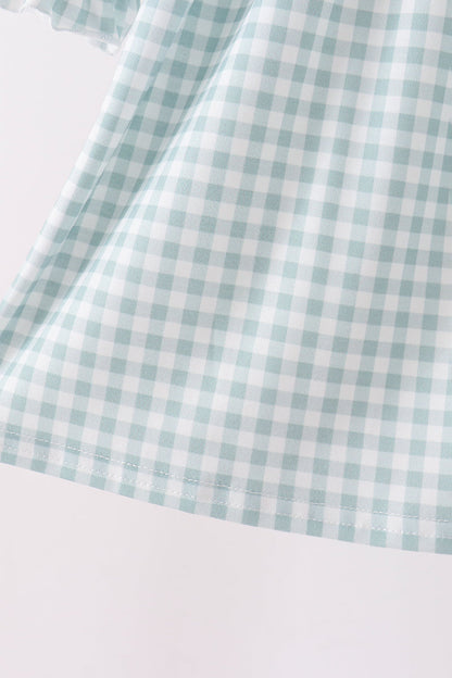 Sage Turkey Embroidery Gingham Ruffle Dress