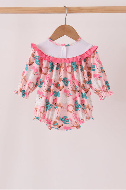 Pink Cowboy Santa Embroidery Ruffle Bubble
