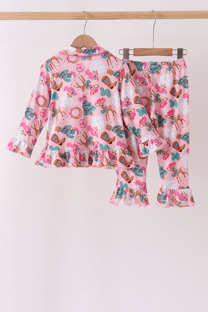 Pink Cowboy Ruffle Bamboo Pajama Set