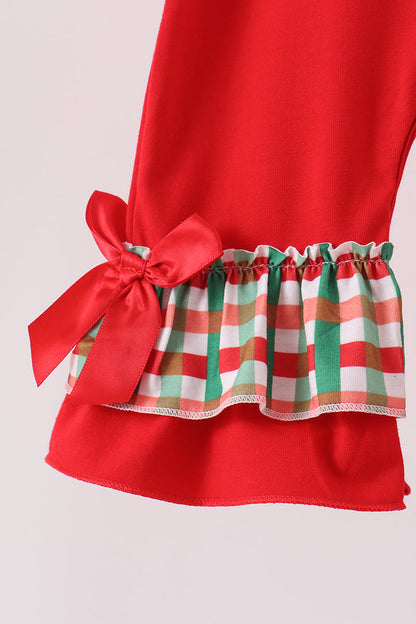 Red christmas character applique ruffle romper