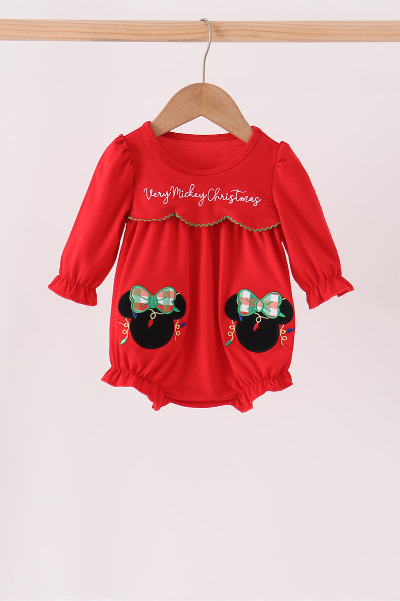 Red christmas character applique ruffle bubble