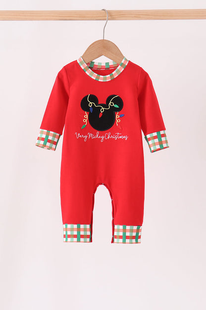 Red christmas character applique romper