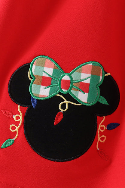 Red christmas character applique dress