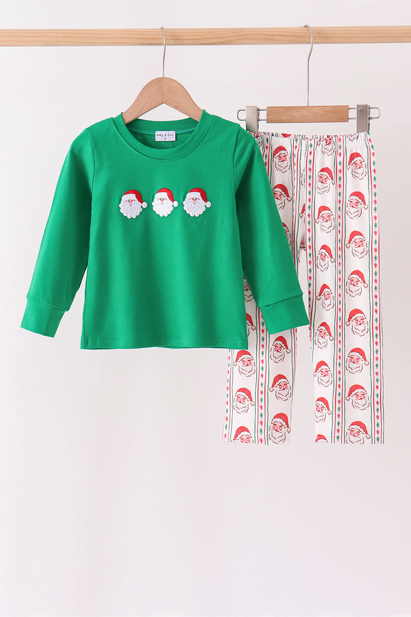 Green Santa Embroidery Pants Set