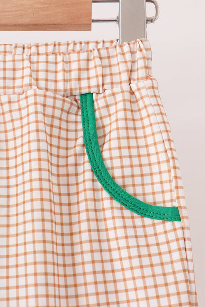 Green Gingerbread Embroidery Gingham Pants Set