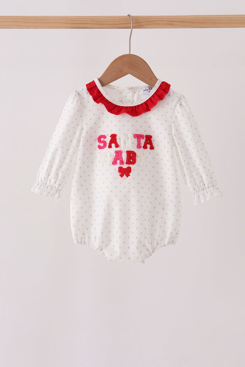 White Santa Baby French Knot Ruffle Bubble