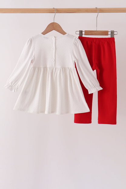 White Candy Cane Smocked polka dot Ruffle Pants Set
