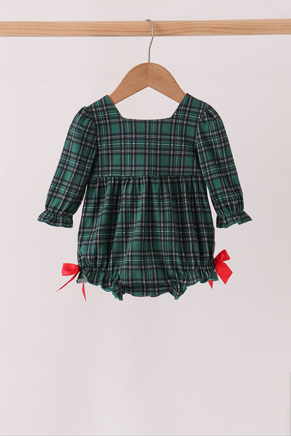 Forest Plaid Smocked Bow Bubble