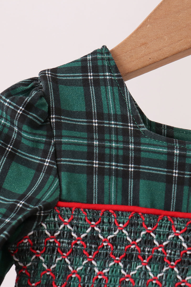 Forest Plaid Smocked Bloomer Set