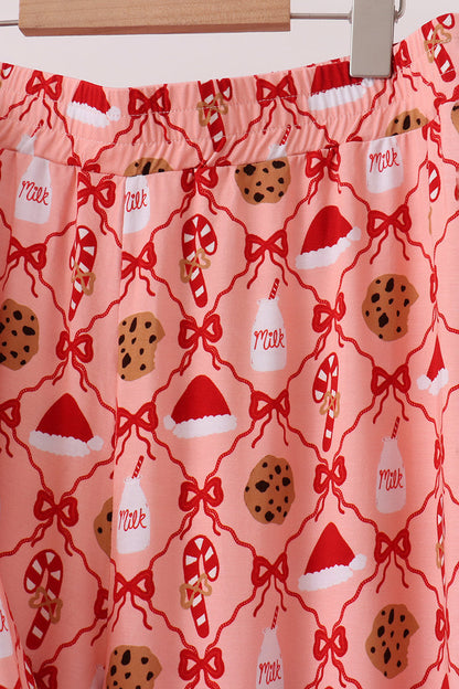 Pink Candy Cane Bow Ruffle Bamboo Mom&me Pajama Set