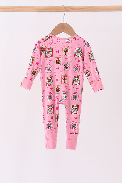 Pink Snowman Ruffle Bamboo Romper