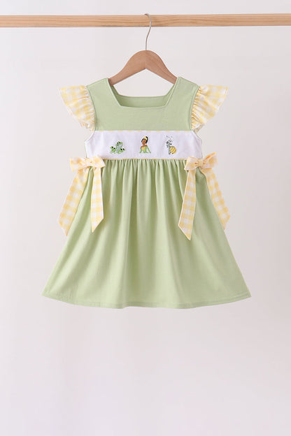 Green Princess Frog Embroidery Ruffle Dress