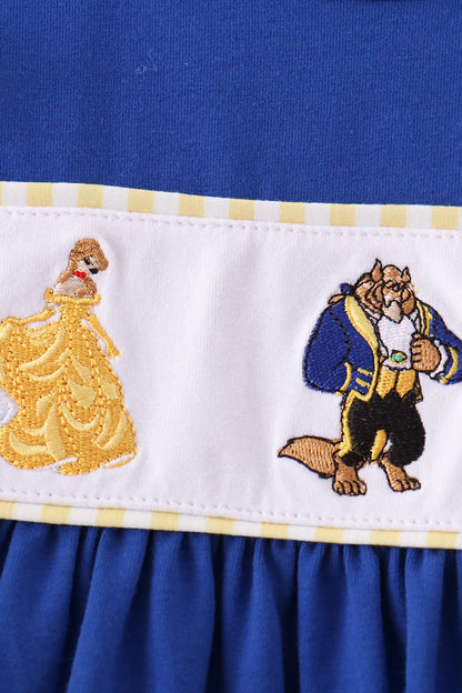 Royal Blue Character Embroidery Ruffle Dress