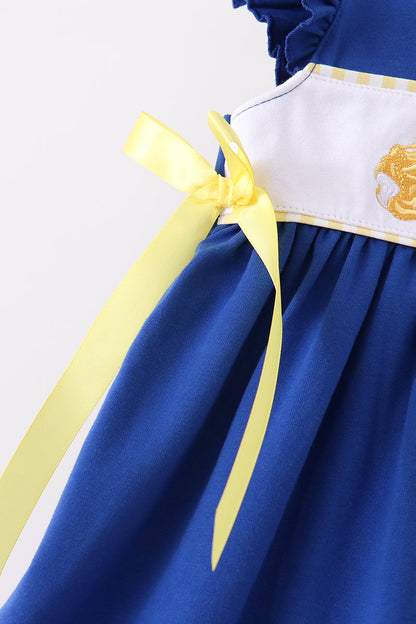 Royal Blue Character Embroidery Ruffle Dress