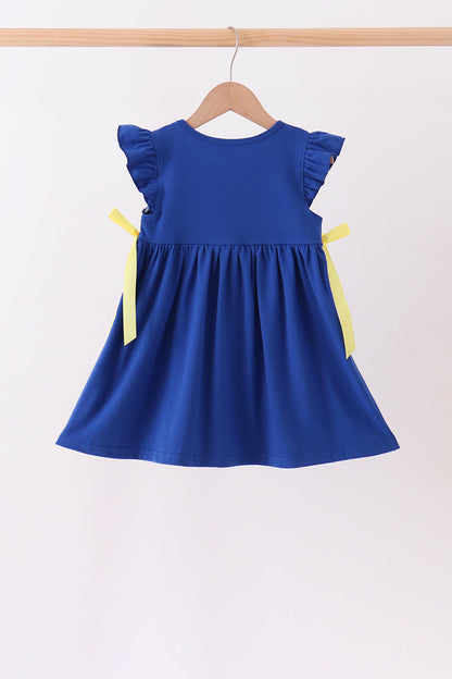 Royal Blue Character Embroidery Ruffle Dress