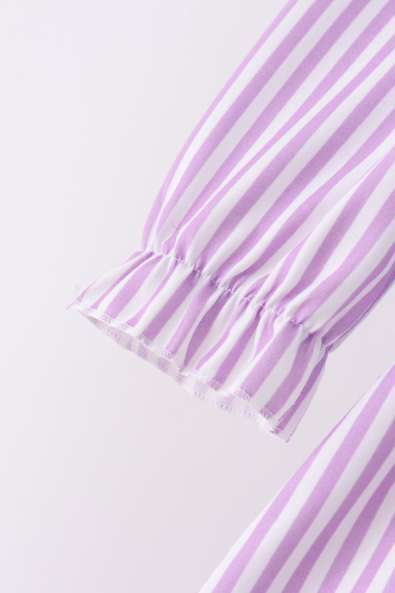 Purple Stripe Frozen Embroidery Ruffle Pants Set