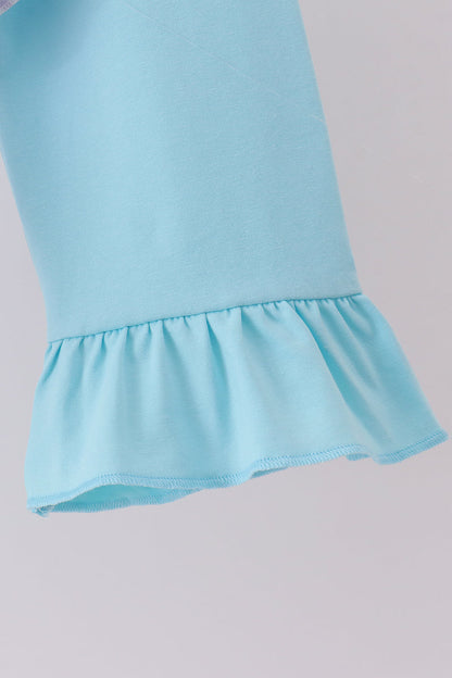 Purple Stripe Frozen Embroidery Ruffle Pants Set