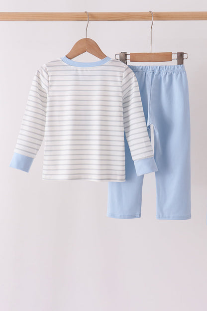 Blue Castle Applique Stripe Pants Set