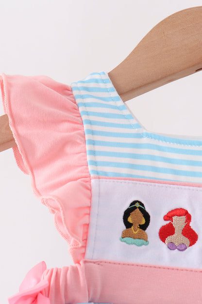 Blue Stripe Princess Embroidery Ruffle Bubble