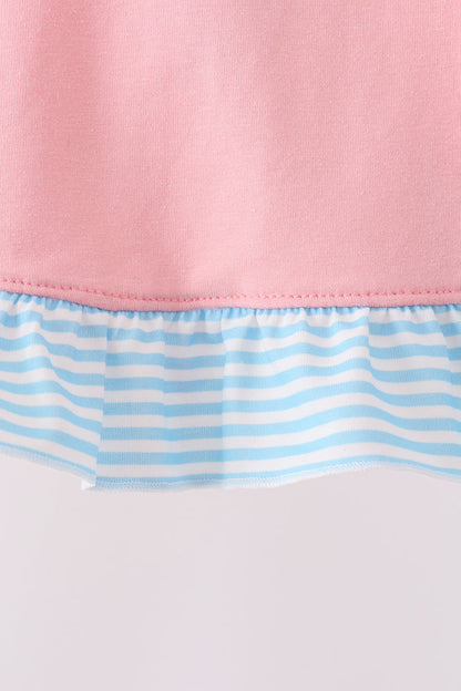 Pink Princess Embroidery Stripe Ruffle Bloomer Set