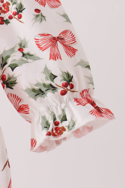 Red Holly Bow Smocked Lace Bubble