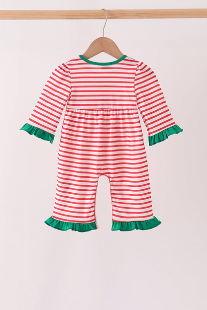 Red Nutcracker Embroidery Ruffle Stripe Romper