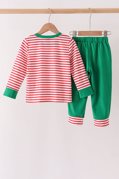 Red Nutcracker Embroidery Stripe Pants Set
