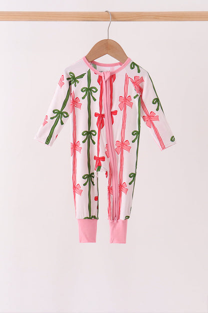Pink Bow Zip Bamboo Romper