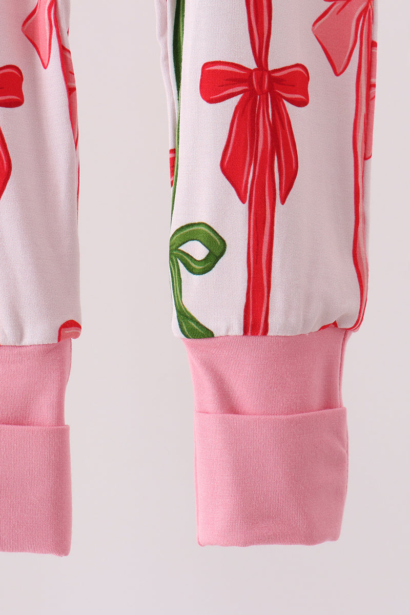 Pink Bow Zip Bamboo Romper