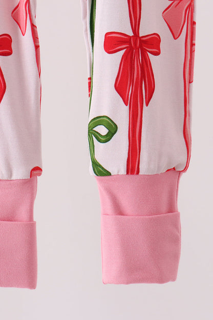 Pink Bow Zip Bamboo Romper