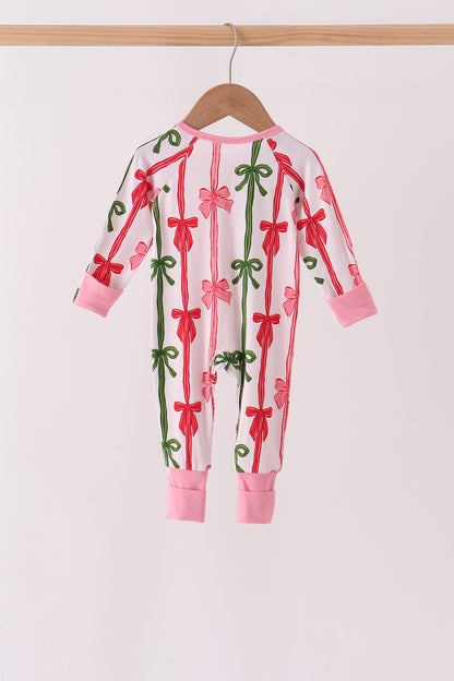 Pink Bow Zip Bamboo Romper