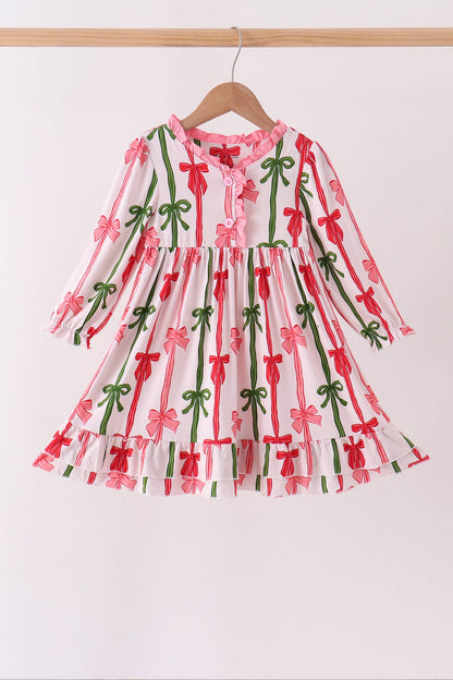 Pink Bow Ruffle Bamboo Dress