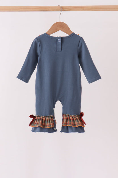 Blue Nativity Embroidery Ruffle Romper