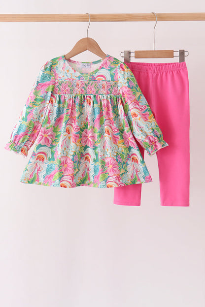 Pink Santa Smocked Pants Set