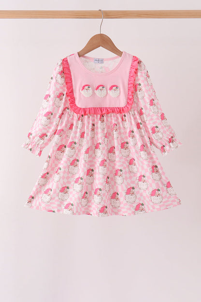Pink Santa French Knot Ruffle Dress