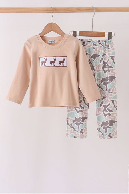 Hunting Deer Embroidery Pants Set