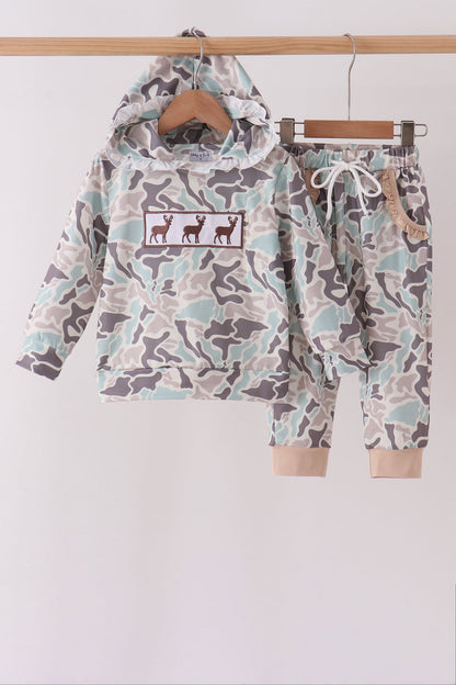 Hunting Deer Embroidery Ruffle Jogger Set