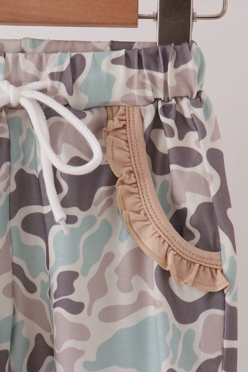 Hunting Deer Embroidery Ruffle Jogger Set