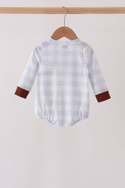 Blue Puppy Embroidery Gingham Bubble