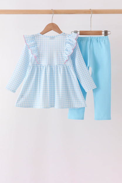 Blue Castle Embroidery Ruffle Pants Set